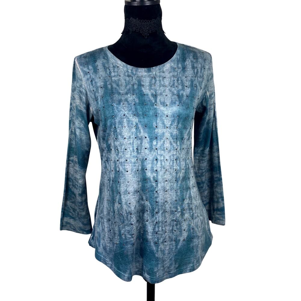 David Cline Vtg Y2K Blue Rhinestone Mcbling Boho Whimsigoth Long Sleeve Sz M